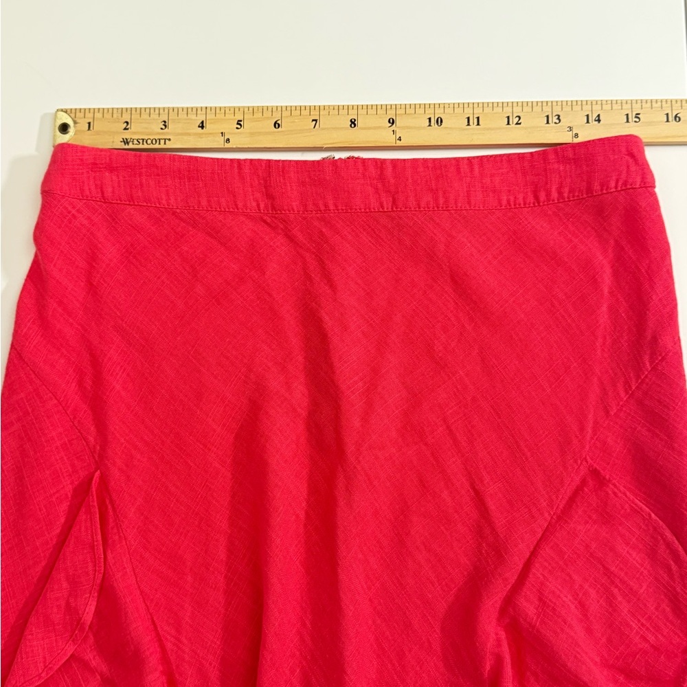 Lulus Pink Ruffle Midi Skirt Double Slit Large L Linen - Picture 7 of 8